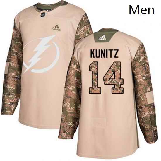 Mens Adidas Tampa Bay Lightning 14 Chris Kunitz Authentic Camo Veterans Day Practice NHL Jersey